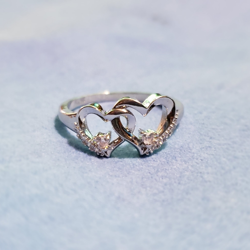 🆕 Double Heart Sterling & Diamond Crystal Ring 🆕